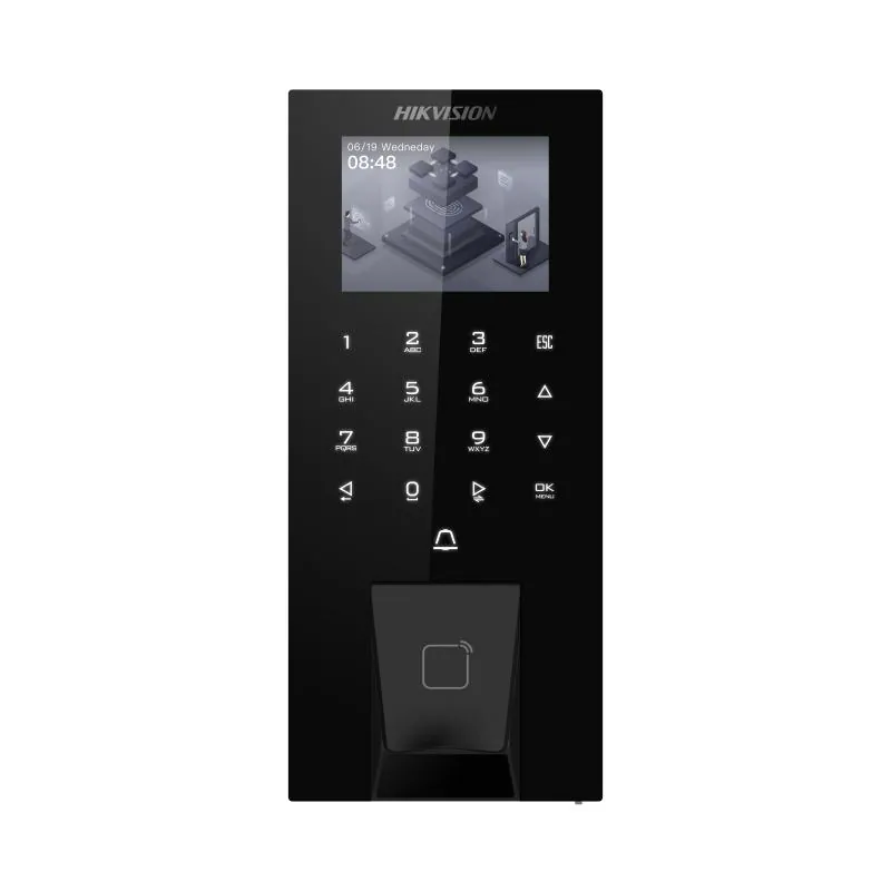 Hikvision DS-K1T807MBFWX-QRE1 fingerprint and card access control terminal with keypad and screen